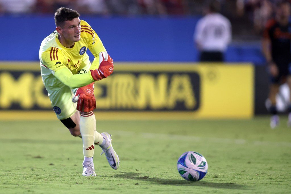 New York City FC goalkeeper Matt Freese throws the ball to a teammate during the second half against FC Dallas at Toyota Stadium.