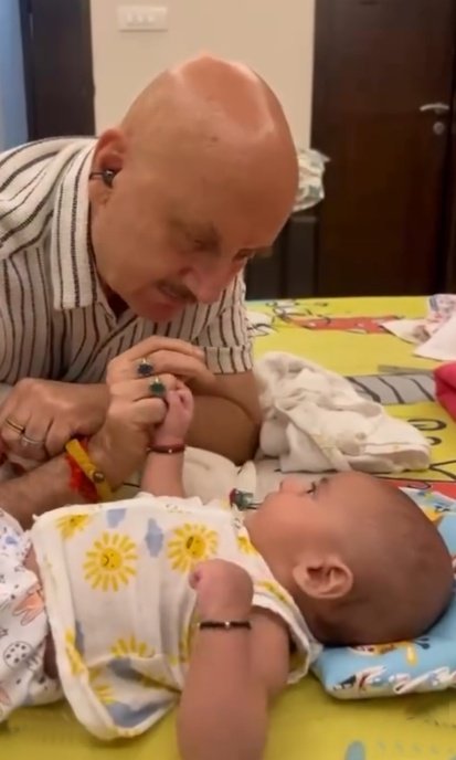 Anupam Kher introduces grandnephew Nirvair, jokes about his complaints on too many cuddles