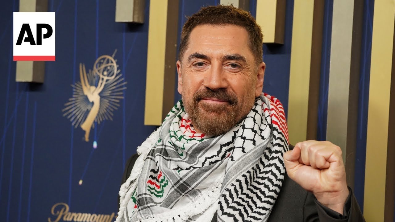 Javier Bardem wears a keffiyeh to the 2025 Emmys: 'Free Palestine' (Video)