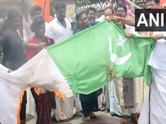 Karnataka: Shiv Sena (UBT) burns Pakistani national flag in protest against Ind-Pak Asia Cup match