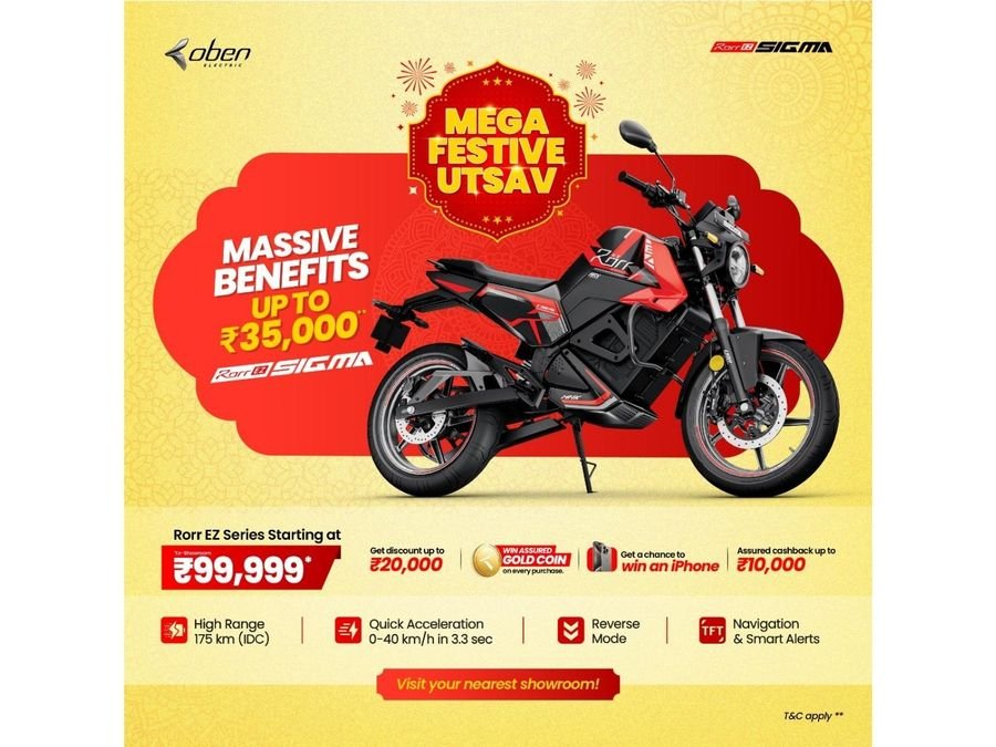 Oben Electric Announces 'Mega Festive Utsav' with Benefits Worth Rs 35,000 and Assured Rewards on Rorr EZ Sigma and Rorr EZ