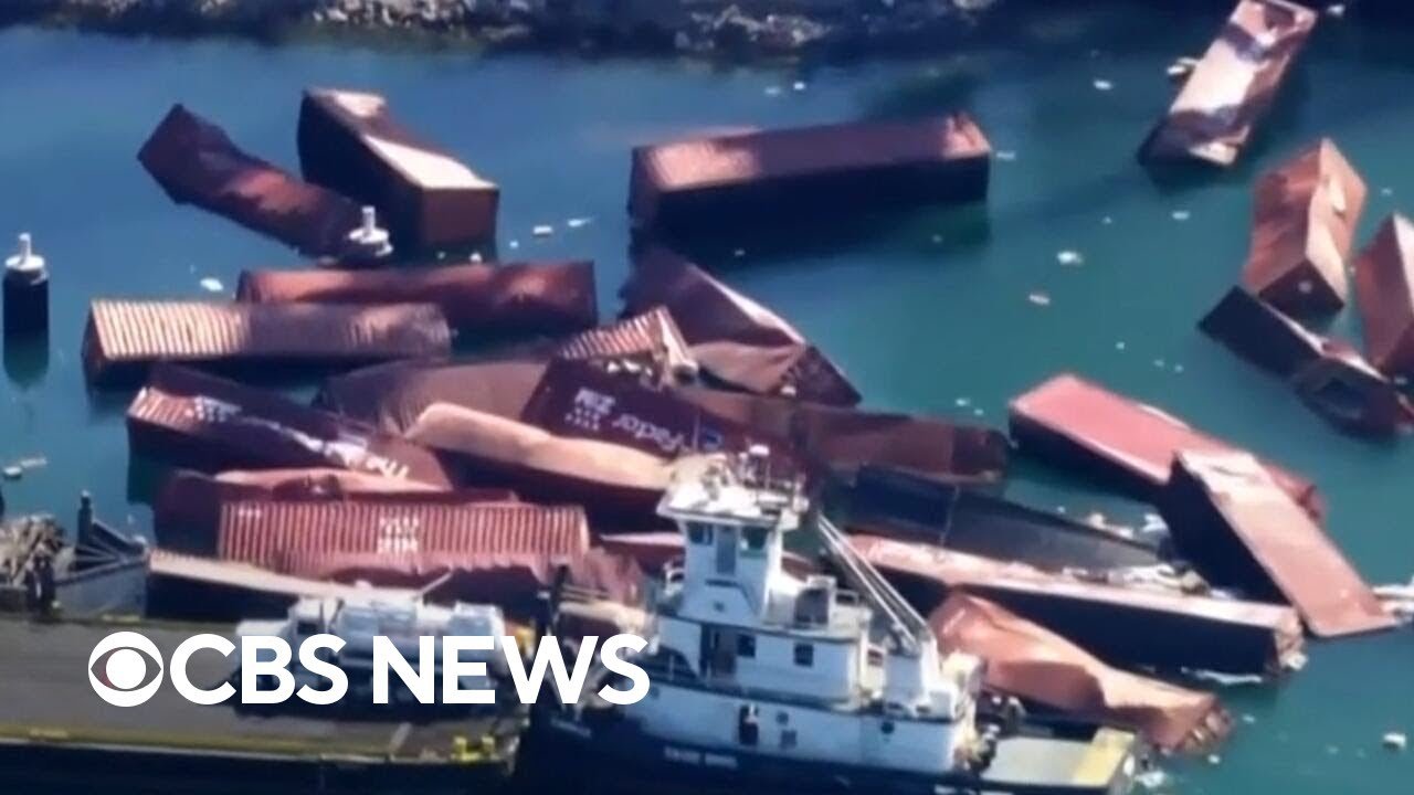 Several cargo containers spill off ship into Port of Long Beach (Video)