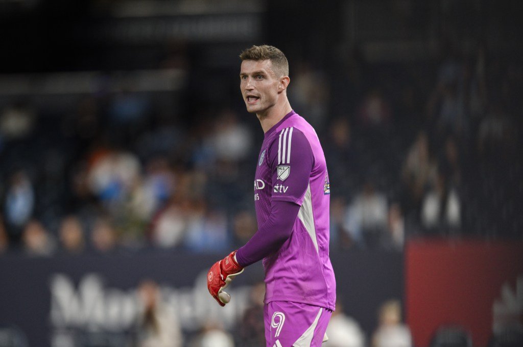New York City FC goalkeeper Matt Freese reacts during the second half against the Columbus Crew at Yankee Stadium.