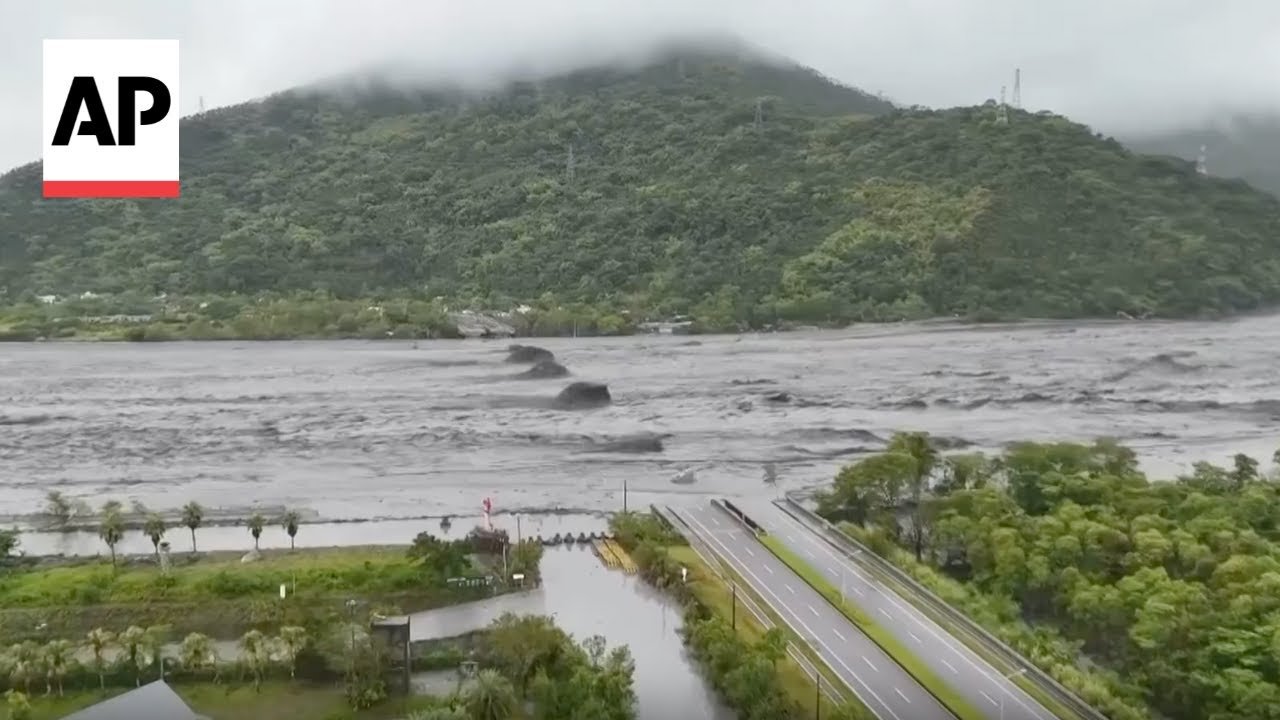 Drone video shows collapsed bridge in Taiwan after typhoon Ragasa (Video)