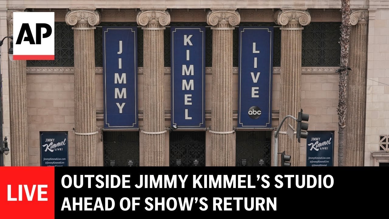 LIVE: Outside Jimmy Kimmel’s studio ahead of show's return after suspension (Video)