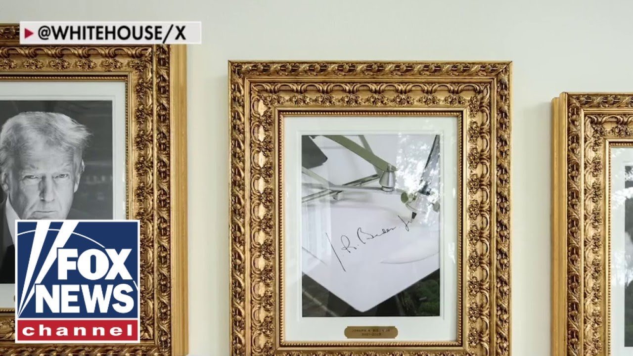 Trump replaces Biden's portrait with photo of autopen signature (Video)