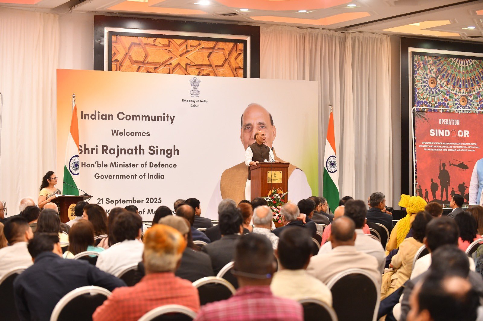 'Praiseworthy contribution in Morocco’s progress': Rajnath Singh meets Indian community