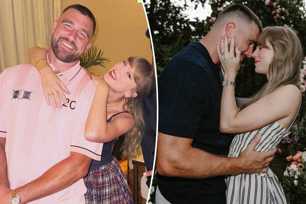 Taylor Swift flashes engagement ring as she cuddles up to Travis Kelce
