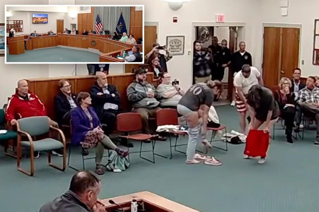 Three activists strip at a Maine school board meeting in protest of trans athlete policy