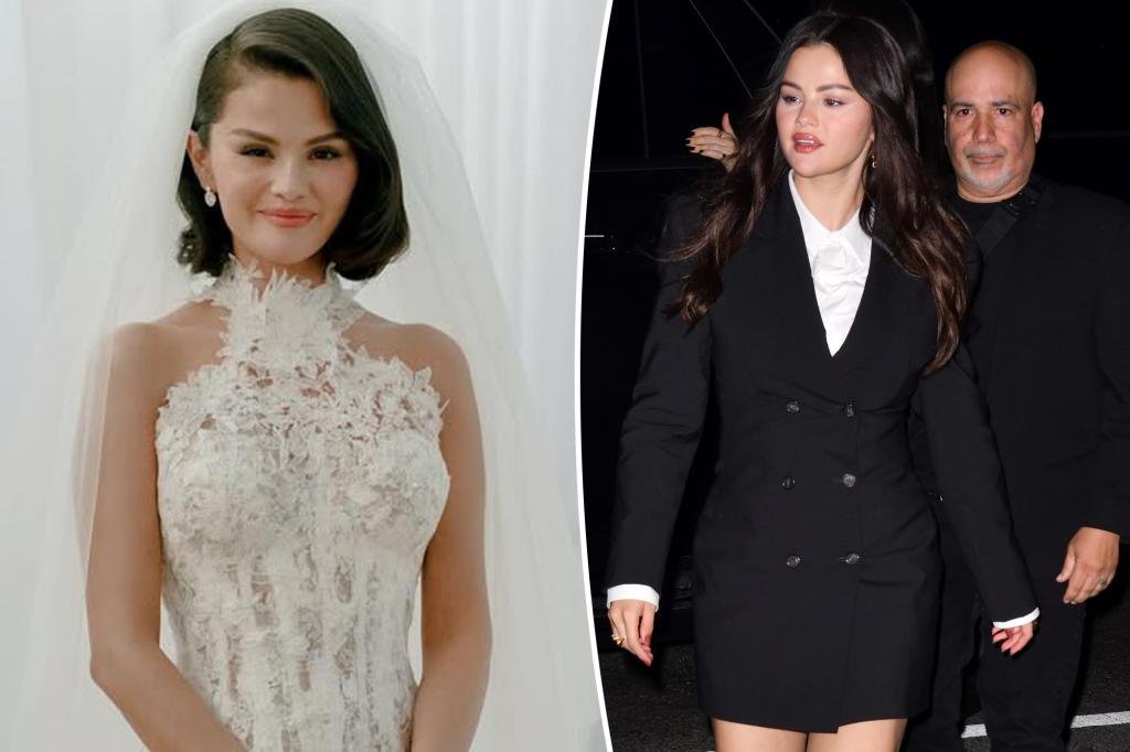 Selena Gomez stuns in white blazer dress at wedding rehearsal dinner