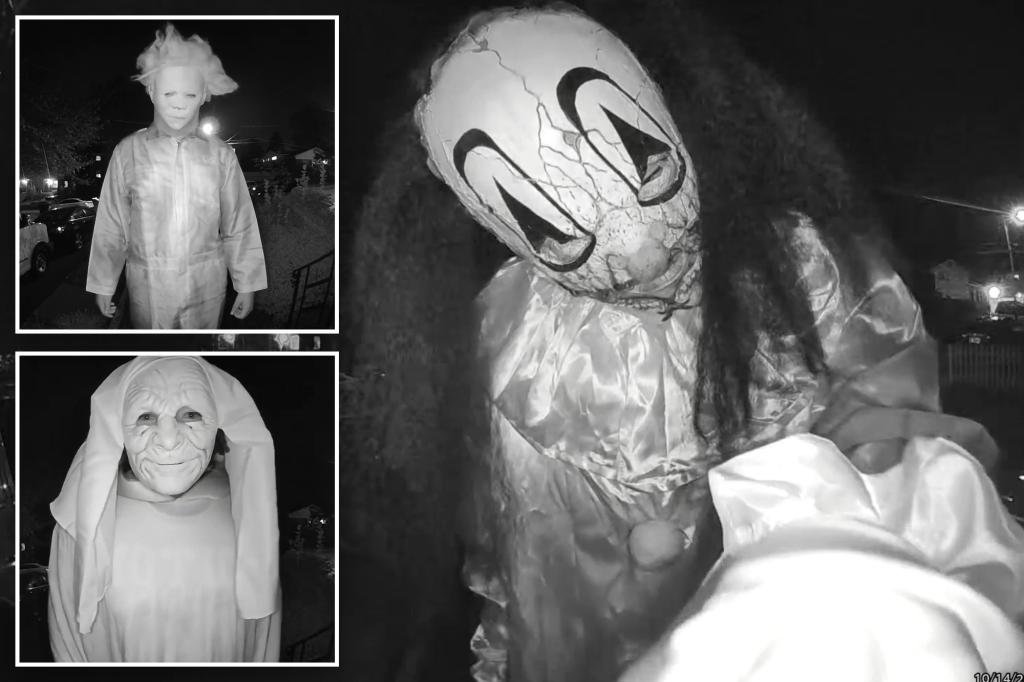 Chilling doorbell footage captures trio in Halloween masks threaten to kill widow, family