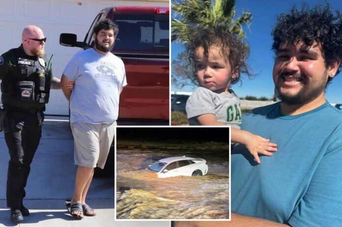 Dad who drove family car across flooded street to get home charged when son drowns