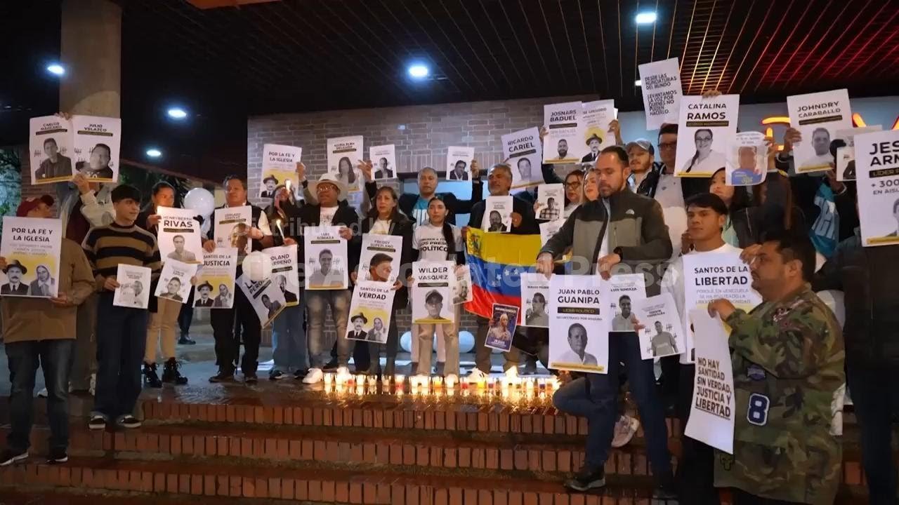 Watch Video Venezuelans in Colombia call for political prisoners' release as they mark Machado's Nobel Prize 1 Watch Video Venezuelans in Colombia call for political prisoners' release as they mark Machado's Nobel Prize