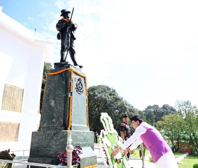 Uttarakhand CM Pushkar Dhami honours families of martyrs in Lansdowne 