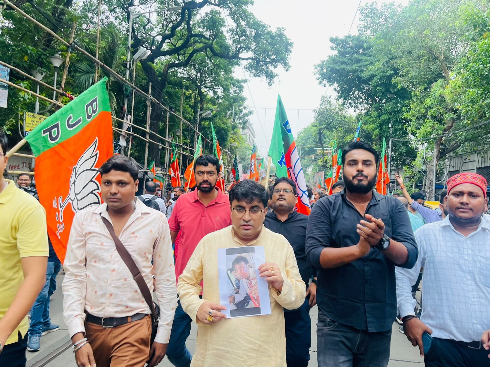 BJP workers hold protest in Kolkata, seek action against attack on MP Khagen Murmu