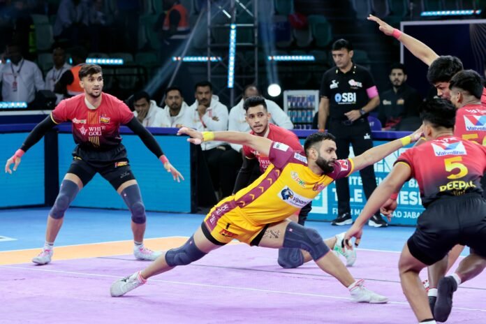 PKL 12: Super 10s from Bharat, Vijay help Telugu Titans PKL 12: Super 10s from Bharat, Vijay help Telugu Titans reach Eliminator 3