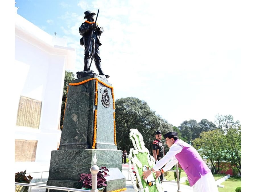 Chief Minister Pushkar Singh Dhami pays floral tributes at Garhwal Rifles Regimental War Memorial
