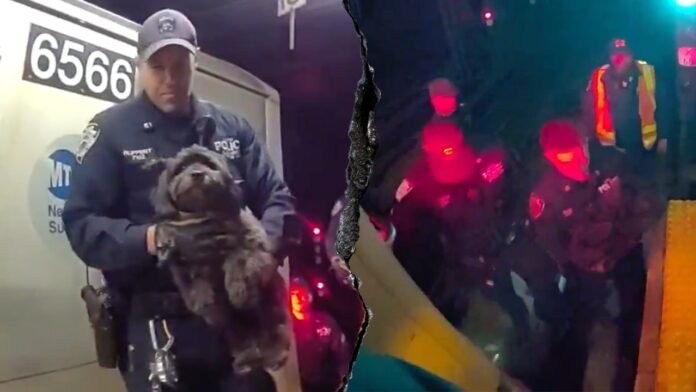 NYPD officers rescue missing dog from under NYC subway train NYPD officers rescue missing dog from under NYC subway train