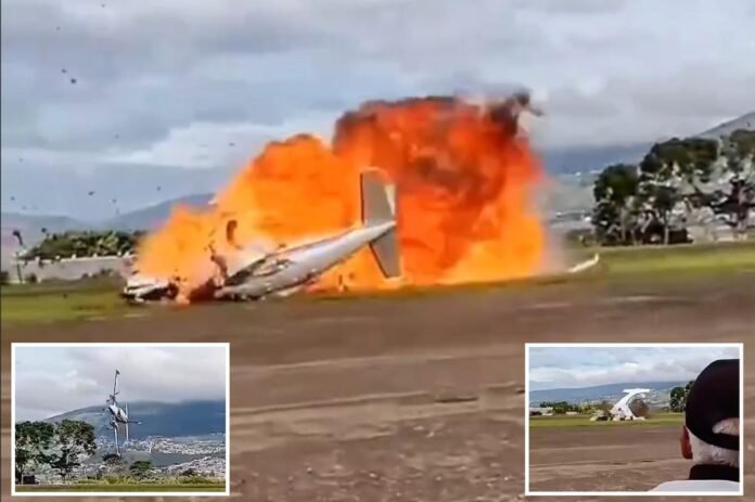 Shocking video shows plane flip and crash in huge fireball Shocking video shows plane flip and crash in huge fireball moments after takeoff