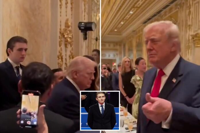 Footage of Barron Trump towering over president dad at Thanksgiving Footage of Barron Trump towering over president dad at Thanksgiving dinner goes viral