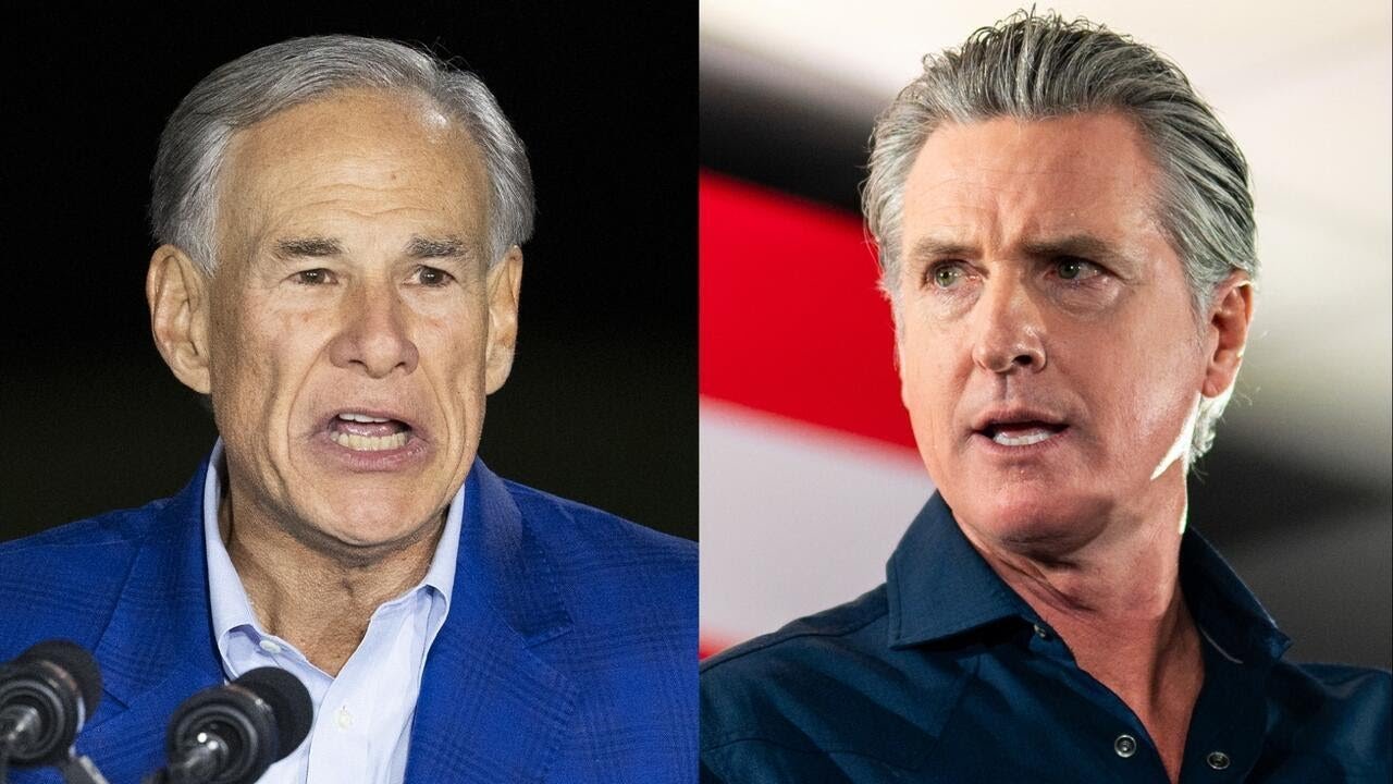 Greg Abbott, Gavin Newsom hold rallies in Texas 1 day apart (Video)