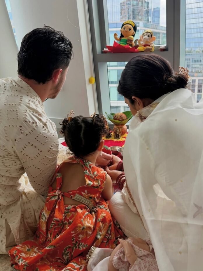 Nick Jonas posts picture of Priyanka Chopra performing pooja, Malti playing with Goofy