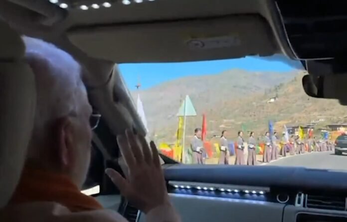 Bhutanese citizens line 45-km route with flags, cheers for PM Modi