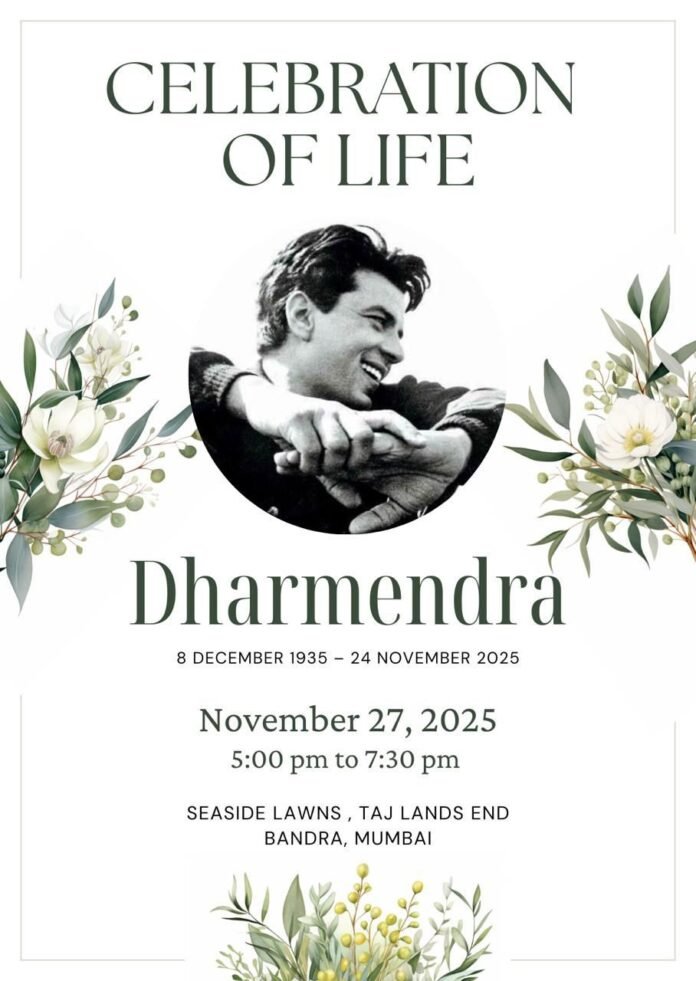 Late Dharmendra’s prayer meet, “Celebration of Life”, to be held on Nov 27
