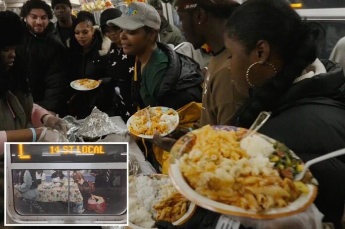 NYC subway riders treat strangers to bountiful Thanksgiving spread on L train