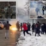 Protesters hurl icy snowballs at immigration agents trying to cuff man fleeing car crash outside Chicago