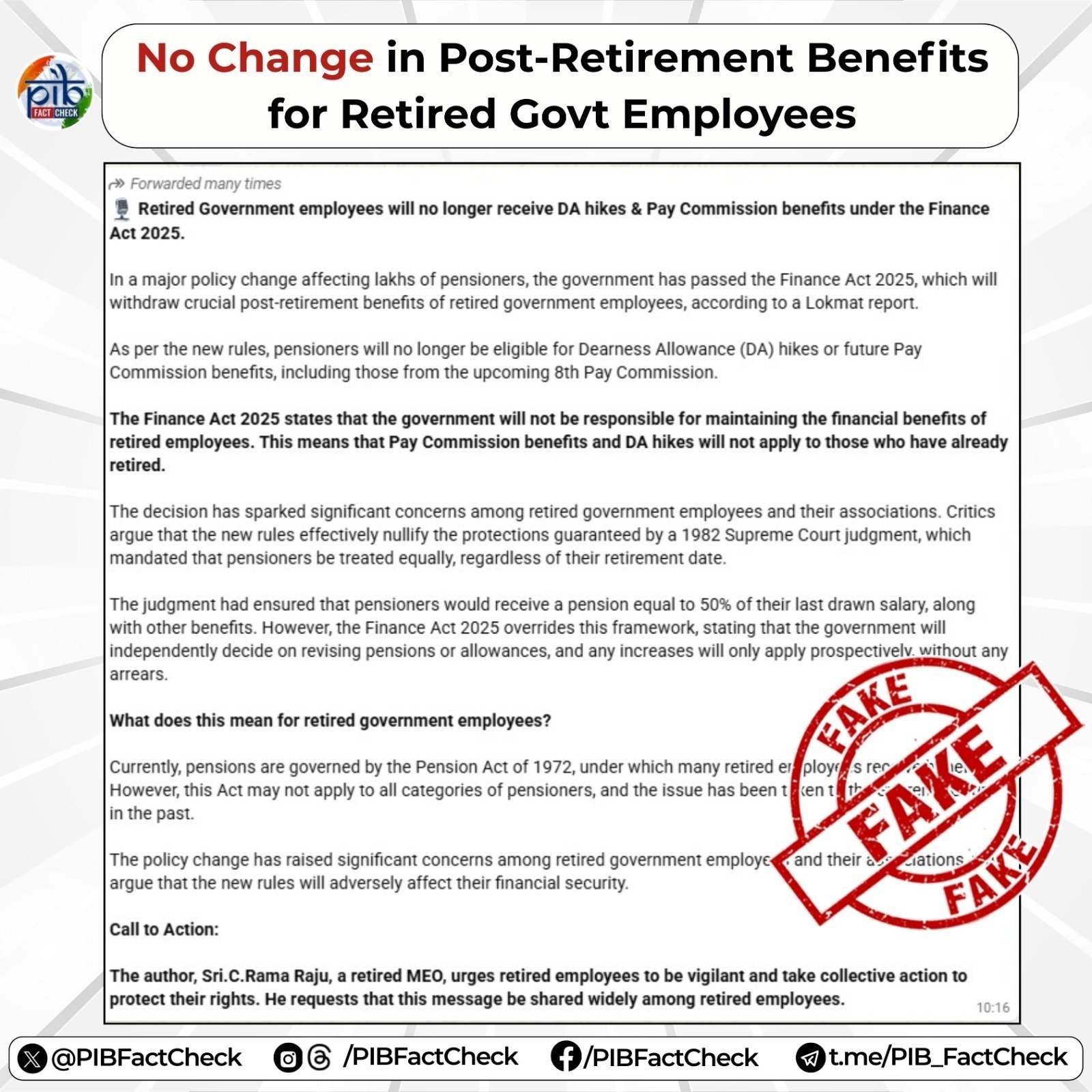 Govt busts fake claims on withdrawal of post-retirement benefits under finance act 1 Govt busts fake claims on withdrawal of post-retirement benefits under finance act