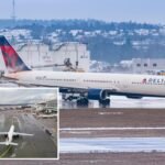 Delta Air Lines plane slides off runway upon icy landing in Des Moines International Airport