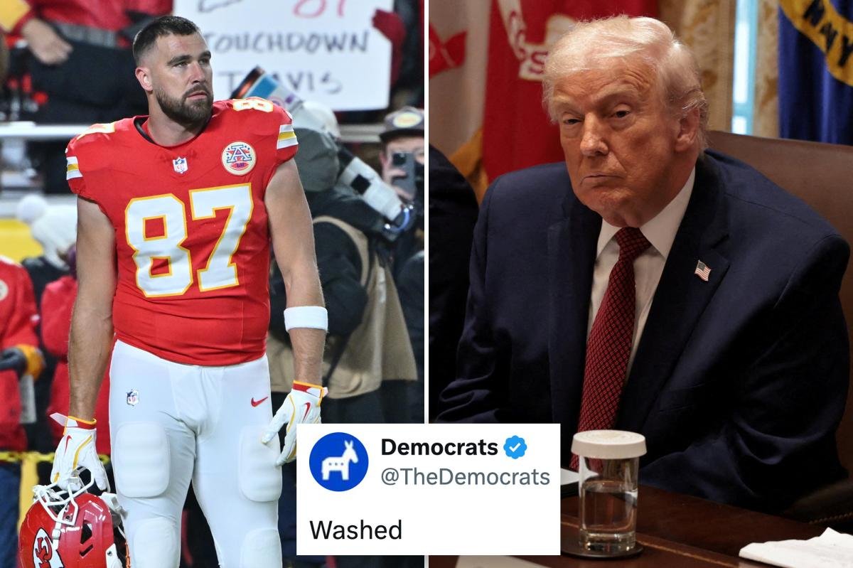 Dems roasted after posting nonsensical video comparing Trump to struggling Kansas City Chiefs: ‘The team with Mr Taylor Swift?’