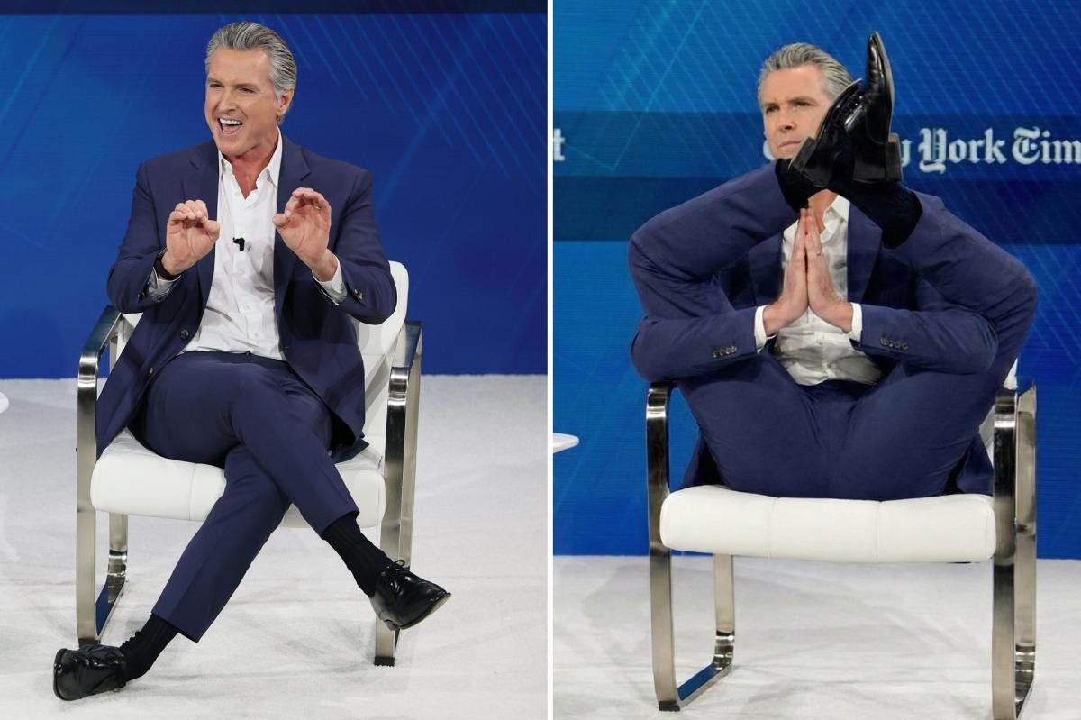 Gavin Newsom roasted for bizarre reaction post to viral ‘testicle-crushing’ sitting pose