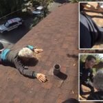Elderly Florida man rescued by cops after slipping while blowing leaves on roof: video