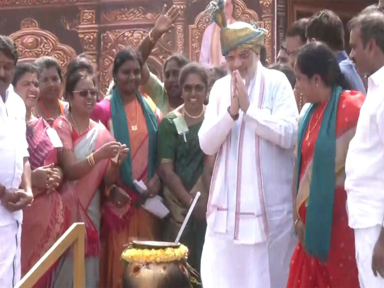 HM Shah attends TN BJP's 'Modi Pongal' celebration in Tiruchi, offers prayer at major temples