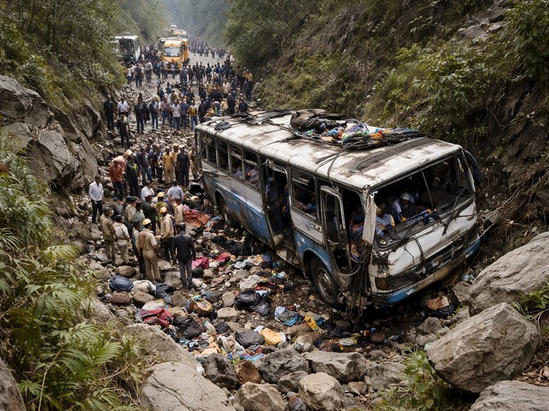 5 killed, 80 injured in bus plunges into gorge on Chhattisgarh-J'khand border 1 5 killed, 80 injured in bus plunges into gorge on Chhattisgarh-J'khand border