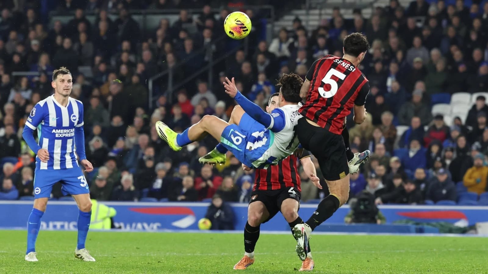 Kostoulas's stoppage time stunner helps Brighton hold Bournemouth