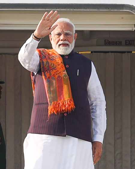 PM Modi lands in Chabua airfield to begin his one-day tour of Assam