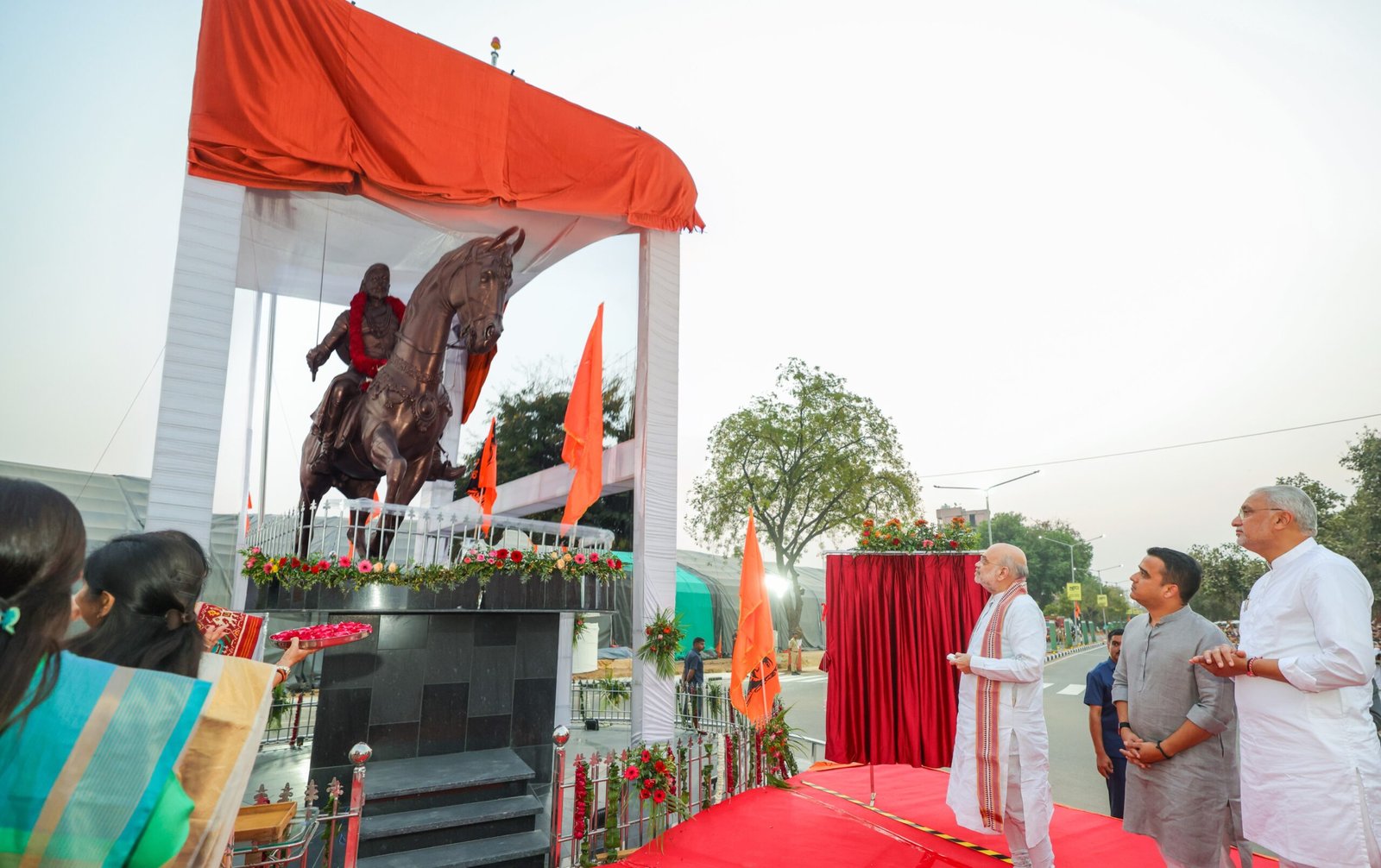 HM Amit Shah unveils statue of Chhatrapati Shivaji Maharaj in Gandhinagar