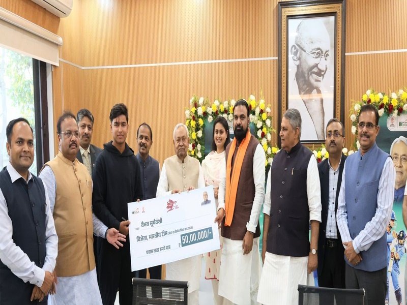 Bihar CM Nitish Kumar felicitates U-19 World Cup star Vaibhav Suryavanshi